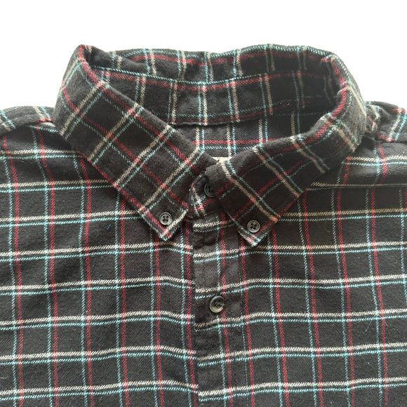 Custom Rebuilt Flannel Shirt OOAK Cotton Plaid One Size Inset Colorblock ROXBURY - Picture 2 of 6